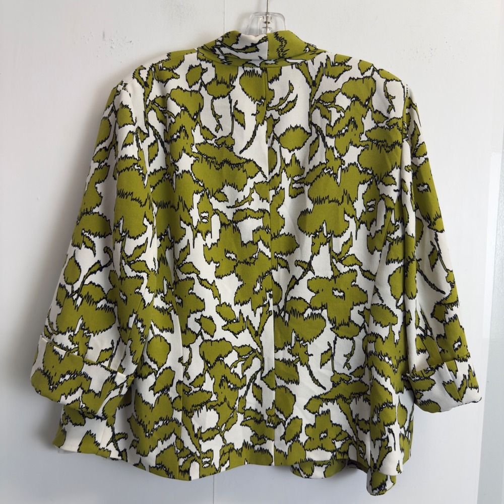 Kasper Womens Green White Abstract Floral Open Front Blazer Jacket Plus Size 16W - Picture 7 of 7